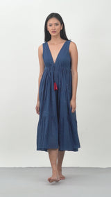 Front tie Indigo midi